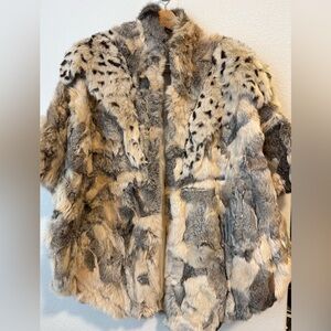 Luxurious  Fur Coat in Gray and Cream